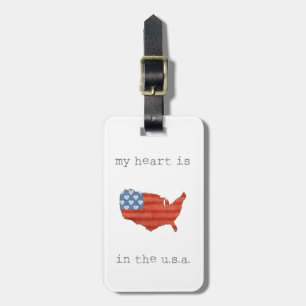 Americana   My Heart Is In The USA Map Luggage Tag