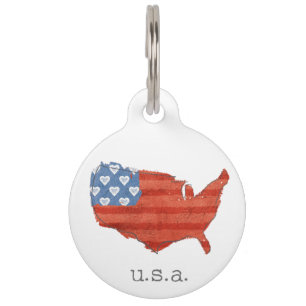 Americana My Heart Is In The USA Map Pet Tag