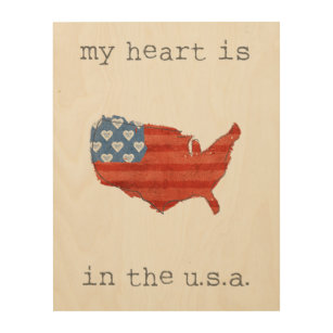 Americana   My Heart Is In The USA Map Wood Wall Art