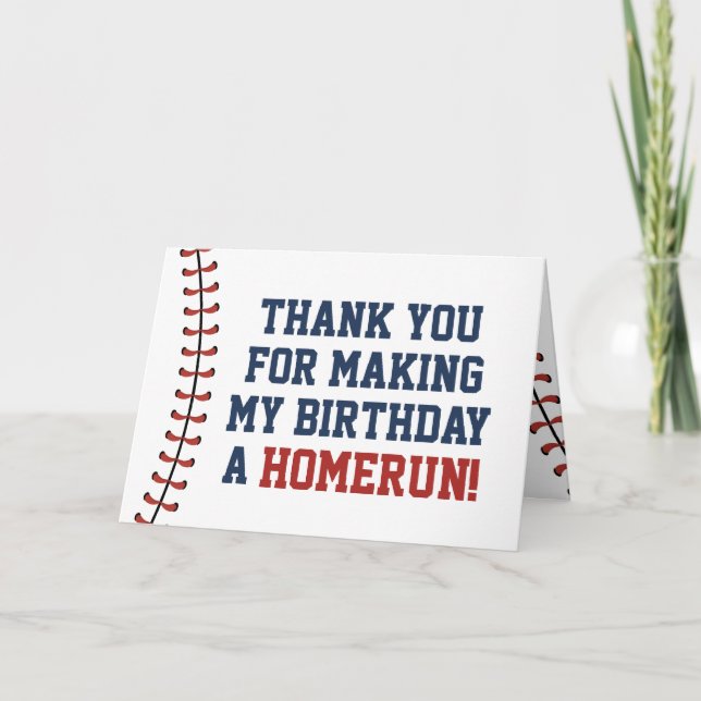 Americana Navy and Red Baseball Birthday Thank You Card (Front)