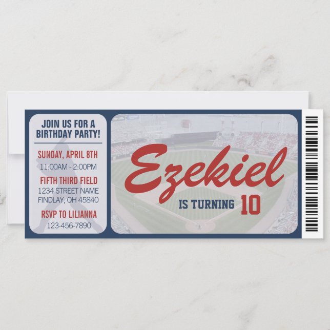 Americana Navy and Red Baseball Birthday Ticket Invitation (Front)