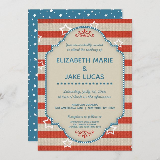 Americana Patriotic Wedding Invitation (Front/Back)