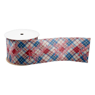 Americana Plaid Family Name Christmas  Satin Ribbon