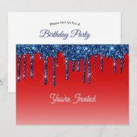 Americana Red Blue Glitter Drip Birthday