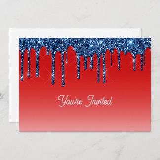 Americana Red Blue Glitter Drip Birthday Invitation
