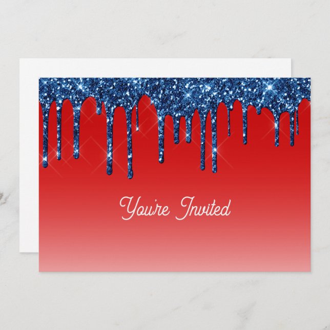 Americana Red Blue Glitter Drip Birthday Invitation (Front/Back)