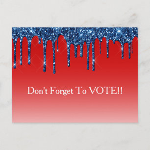 Americana Red Blue Glitter Drip Vote Reminder Postcard