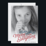 Americana Red Ribbon Script Holiday Photo Card<br><div class="desc">This retro-chic card emotes the timeless joy of the season and is designed exclusively for Zazzle. Let this design help highlight your favourite photo(s) with a fluid ribbon script and snowflake accents. Add an Envelopments Holiday Stamp from our extensive postage collection to match perfectly with your greeting. Envelopments envelopes, liners...</div>