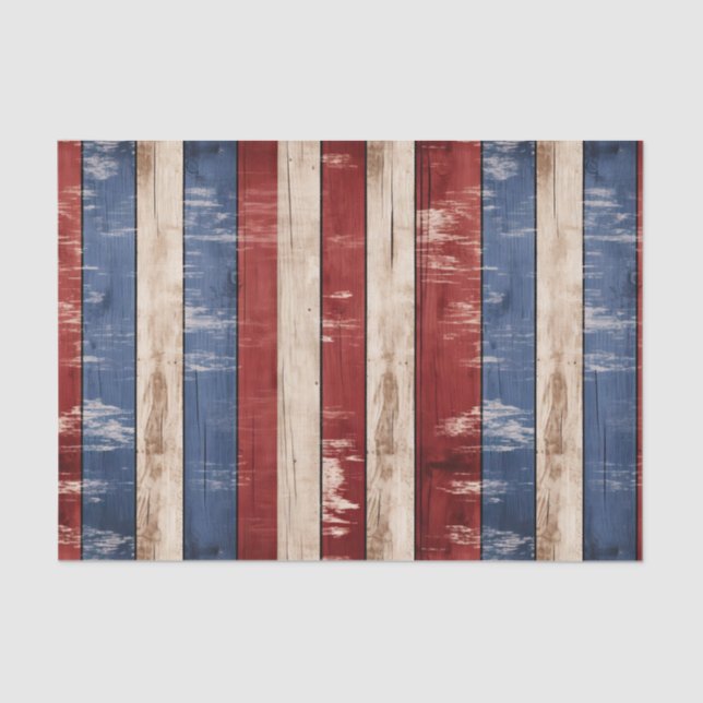 Americana Red White Blue Patriotic Faux Wood Tissue Paper (Front)