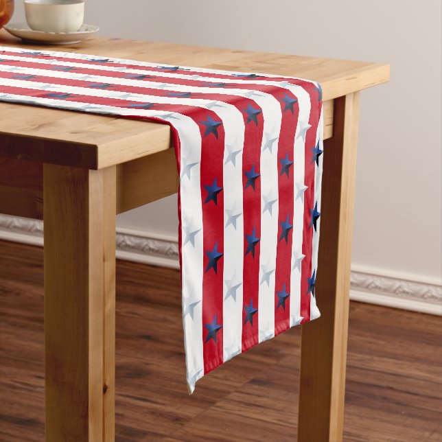 Americana Red White Blue Stars And Stripes Short Table Runner (In Situ)