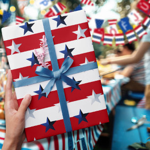 Americana Red White Blue Stars And Stripes Wrapping Paper