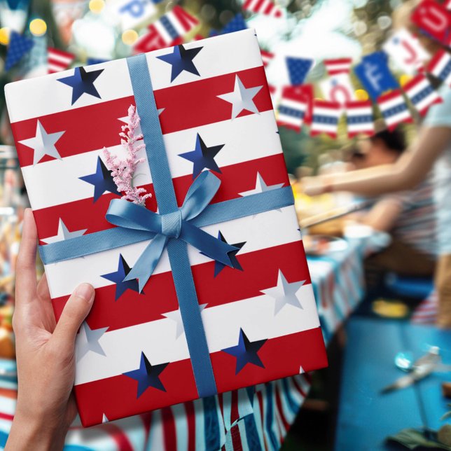 Americana Red White Blue Stars And Stripes Wrapping Paper (Creator Uploaded)