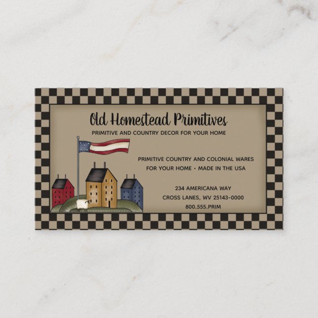 Americana Saltbox Primitive Country Rustic  Business Card (Front)