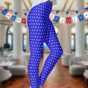 Americana Star Spangled Silver Stars On Blue Leggings