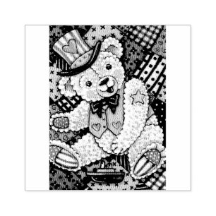 AMERICANA TEDDY BEAR & QUILT RUBBER STAMP