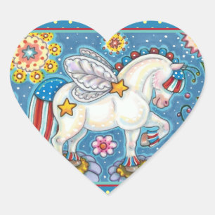 AMERICANA WHIMSYNICKER PATRIOTIC PONY Cute Fantasy Heart Sticker