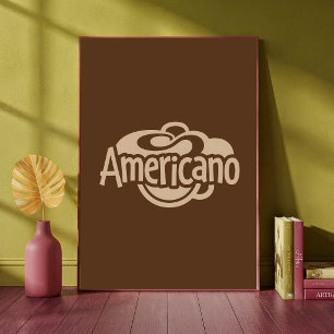 Americano Retro Coffee Cup Typographic Art cafe Poster