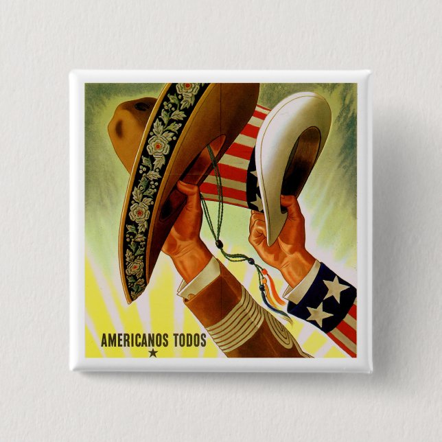 "Americanos Todos" (Americans All) Vintage Button (Front)