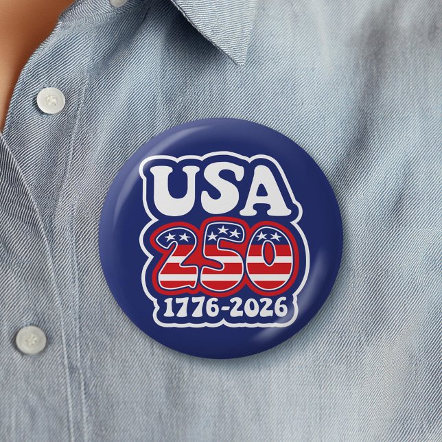 America's 250th Birthday - Groovy USA 250 6 Cm Round Badge (Celebrate America's 250th Birthday with a Collectible Button for the 2026 Festivities)