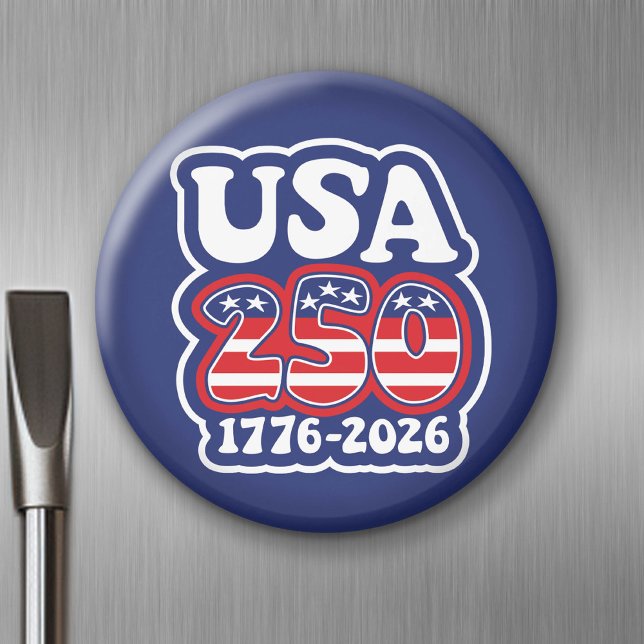 America's 250th Birthday - Groovy USA 250 Magnet (USA 250 - Celebrate America - American Revolution 250 Magnet)