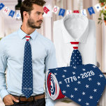 America's 250th Stars And Stripes1776-2026 Tie<br><div class="desc">America's 250th 4th Of July Semiquincentennial anniversary celebration featuring a star spangled navy blue neck tie with red and white stripes at the neck knot.</div>
