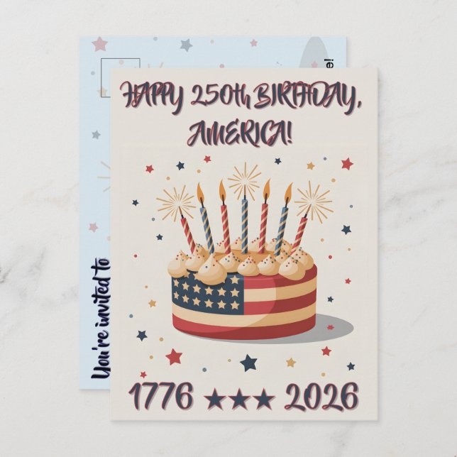 America's Big 250th Birthday Party Invite Postcard (Front/Back)