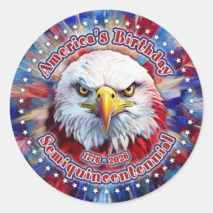 America's Birthday Semiquin Red Eagle Fireworks Classic Round Sticker