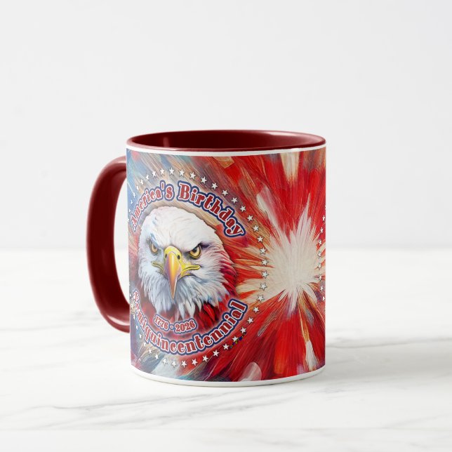 America's Birthday Semiquin Red Eagle Fireworks Mug (Front Left)
