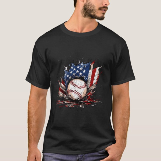 Americas Favourite Baseball Smash Distressed Flag T-Shirt (Front)