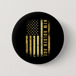 Americas New Golden Age Golden Colour Usa Flag 6 Cm Round Badge