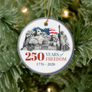 America's Semiquincentennial 250 Years of Freedom Ceramic Tree Decoration