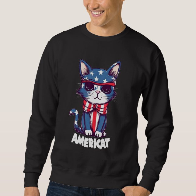 Americat Cute Cat  4th of July Men Women Sweatshirt (Front)