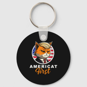 Americat First Funny Patriot America Cats Presiden Key Ring