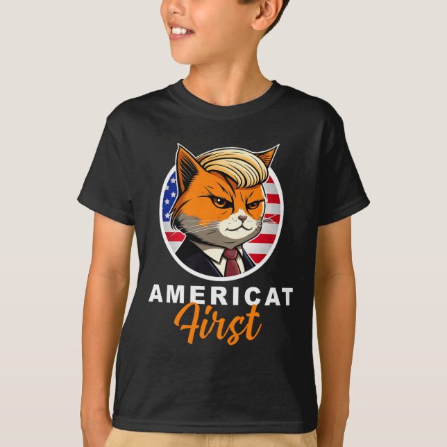 Americat First Funny Patriot America Cats Presiden T-Shirt (Front)