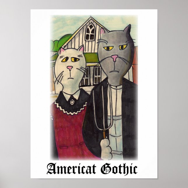 Americat Gothic Cat Cartoon Character Art Poster (Front)