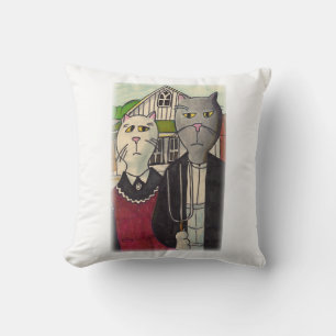 Americat Gothic Classic Cat Art Parody Design Cushion