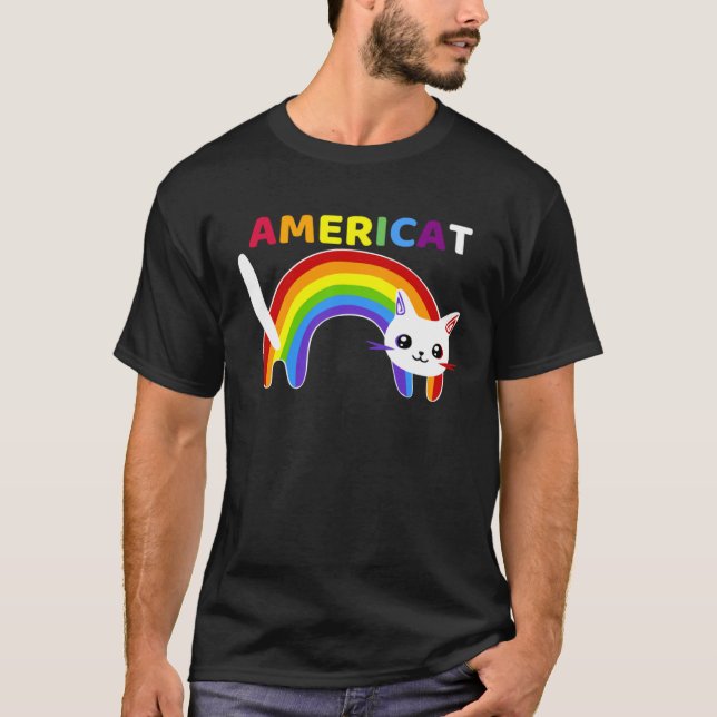 Americat LGBT Meowica Happyy Fourth of Julyy T-Shirt (Front)