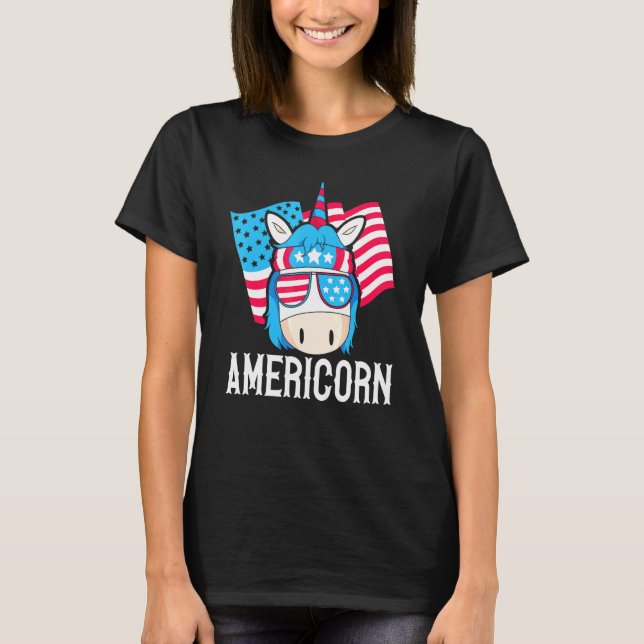 Americorn American Unicorn Rainbow Magical Fourth  T-Shirt (Front)