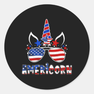 Americorn Unicorn 4th Of July Girls Kids American Classic Round Sticker