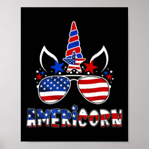Americorn Unicorn 4th Of July Girls Kids American Poster