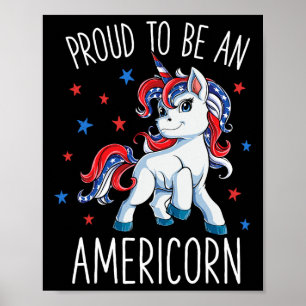 Americorn Unicorn 4th Of July T Shirt Girls Merico Poster