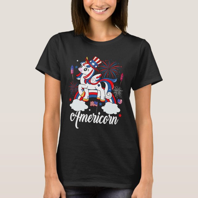 Americorn Unicorn USA Flag 4th Of July American T-Shirt (Front)