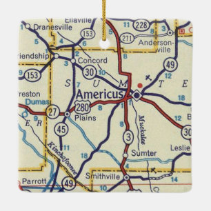 Americus GA Vintage Map Ceramic Ornament