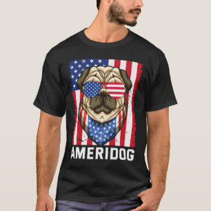Ameridog American Flag Pug Dog 4th Of July Indepen T-Shirt
