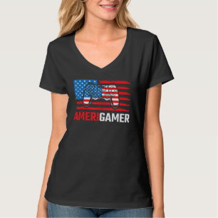 Amerigamer Distressed American Flag Gamer July 4th T-Shirt
