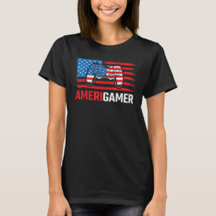 Amerigamer Distressed American Flag Gamer July 4th T-Shirt