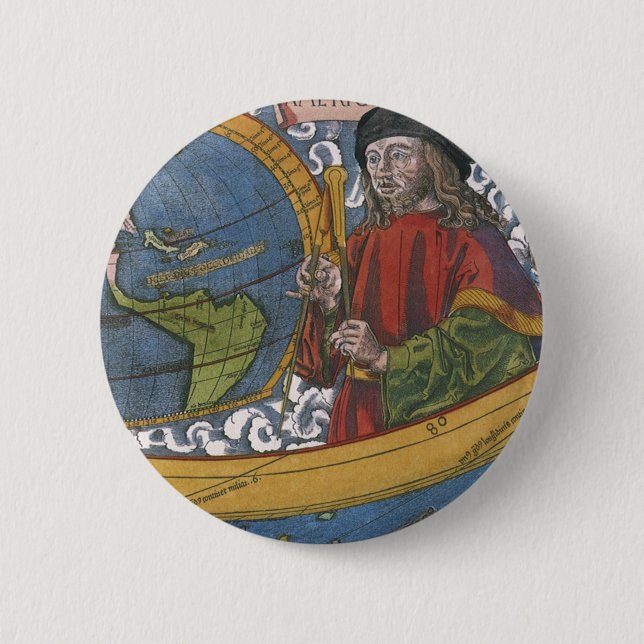 Amerigo Vespucci Explorer on a Map of the Americas 6 Cm Round Badge (Front)
