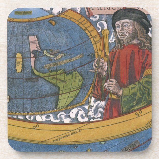 Amerigo Vespucci Explorer on a Map of the Americas Coaster (Front)