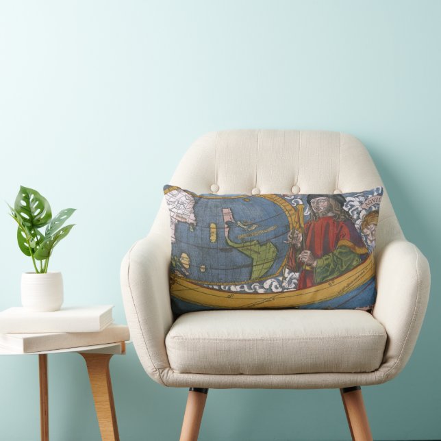Amerigo Vespucci Explorer on a Map of the Americas Lumbar Cushion (Chair)