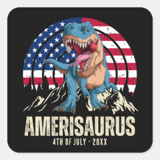 Amerisaurus 4th Of July American Flag Patriotic Square Sticker